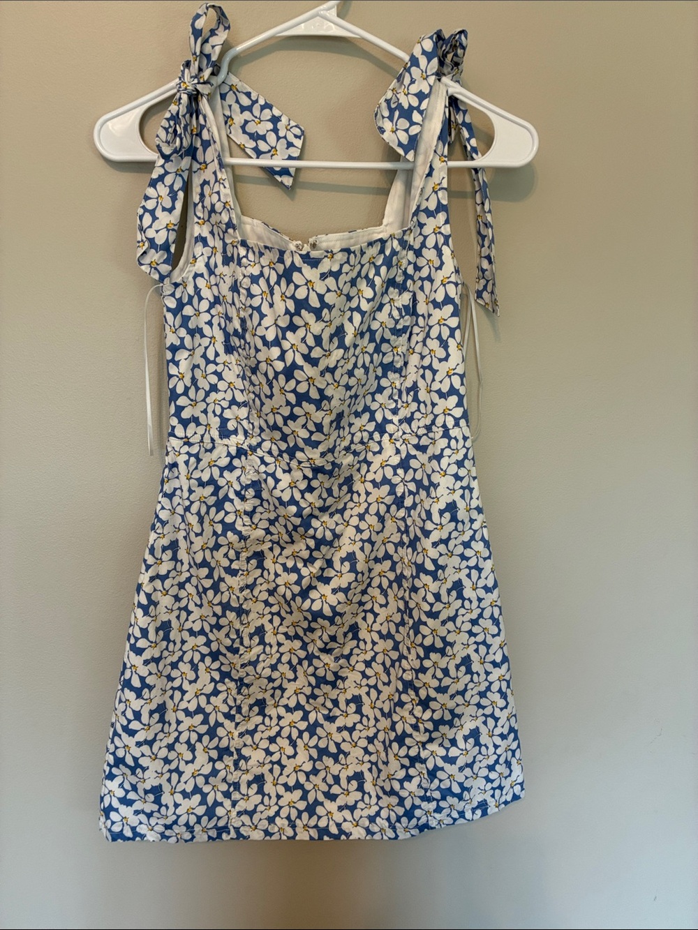 Altar'd State Blue and White Floral Tie-Shoulder Mini Dress